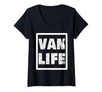 Womens Van Life - Vans Life - Camper van - Van Camper Cracked Look V-Neck T-Shirt