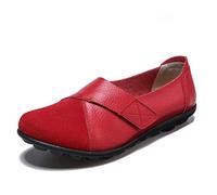 Womens Vanccy Premium Orthopedic Loafers Suede Leather Splice, Genuine Comfy Leather Flat Loafers Size 2.5-9UK (6,Red)