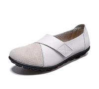 Womens Vanccy Premium Orthopedic Loafers Suede Leather Splice, Genuine Comfy Leather Flat Loafers Size 2.5-9UK (3.5,White)