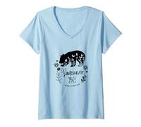 Women's Vancouver BC Bear & Flowers Nature At Your Door Design V-Neck T-Shirt