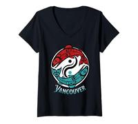 Women's Vancouver BC Two Salmon Pacific Northwest Style V-Neck T-Shirt