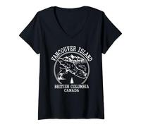 Women's Vancouver Island British Columbia Orca Map V-Neck T-Shirt