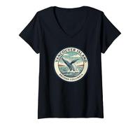 Women's Vancouver Island Canada BC Humpback Whale Vintage Badge V-Neck T-Shirt