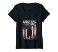 Womens Vanguard of Virtue American Flag Memorial Patriotic Veteran V-Neck T-Shirt