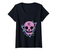 Womens Vaporwave Skull Death Aesthetic Japanese Typography V-Neck T-Shirt