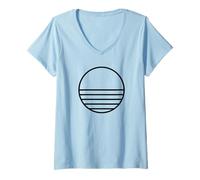 Women's Vaporwave Sun Minimalist Sunset Line Art V-Neck T-Shirt