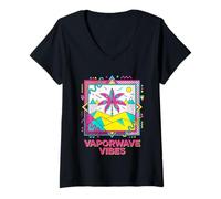 Women's Vaporwave Vibes Memphis Design Geometric Desert V-Neck T-Shirt