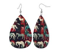 Womens Various Kinds of Horses Print Leather Earrings Teardrop Dangle Earrings Jewelry Outfits Accessories