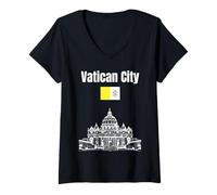 Womens Vatican City souvenir St Peters Basilica Vatican City flag V-Neck T-Shirt