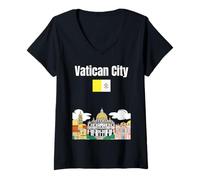 Womens Vatican City souvenir Vatican City flag St Peters Basilica V-Neck T-Shirt