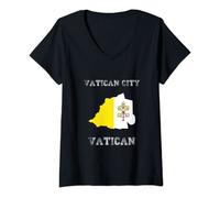 Womens Vatican Distressed Flag Vatican City Pride V-Neck T-Shirt