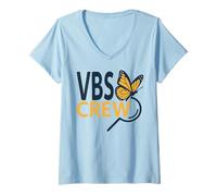 Womens VBS Crew Butterfly Magnified Vacation Bible School VBS Team V-Neck T-Shirt