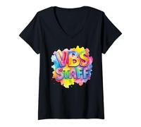 Womens VBS Staff Tie Dye Colorful Vacation Bible School Christian V-Neck T-Shirt
