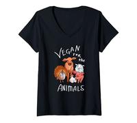 Womens Vegan For The Animals Vegan and Activist V-Neck T-Shirt