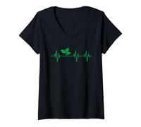 Womens Vegan Heartbeat Lifeline Plant Based Nutrition Food V-Neck T-Shirt