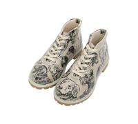 Women's Vegan Leather Beige Ankle Boots - The Life Of Dogs Pattern, Multicolored, 6 UK