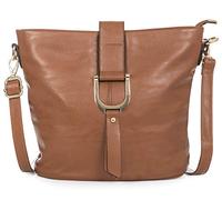Womens Vegan Leather Bucket Style Cross Body Shoulder Handbag - Lightewight Medium Size Bag - Frankie (Brown)