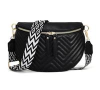 Women's Vegan Leather Crossbody Waist Pack, Fanny Pack Sling Bag with Adjustable Belt, Boho Style Shoulder Purse for Travel, Daily Use, Black, M, Boho