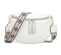 Women's Vegan Leather Crossbody Waist Pack, Fanny Pack Sling Bag with Adjustable Belt, Boho Style Shoulder Purse for Travel, Daily Use, White, M, Boho