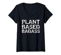 Womens Vegan Workout Gift Funny Vegetarian Quote Plant Based Badass V-Neck T-Shirt
