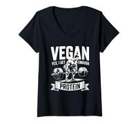 Womens Vegan Yes I Get Enough Protein Bodybuilder Humor Gym V-Neck T-Shirt