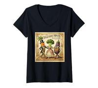 Women's Vegetable Waltz Funny Vintage Dancing Veggies V-Neck T-Shirt
