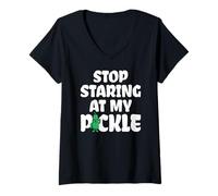 Women's Vegetarian Vegan Stop Staring At My Pickle V-Neck T-Shirt