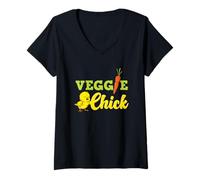 Women's Vegetarian Veggie Chick Funny Vegan V-Neck T-Shirt