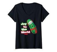 Womens VeggieTales Joy to The World Larry The Cucumber V-Neck T-Shirt