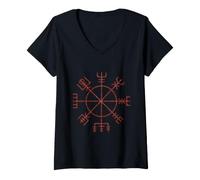 Women's Vegvisir Icelandic Viking Compass Ancient Norse Mythology V-Neck T-Shirt