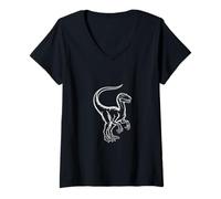 Women's Velociraptor Dinosaur Silhouette Art V-Neck T-Shirt