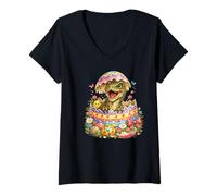 Women's Velociraptor Easter Bunny Egg Hatched | Cute Dino Surprise V-Neck T-Shirt