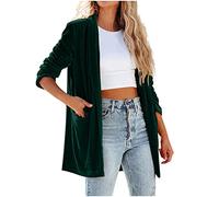Womens Velour Cardigan Longline Jacket for Women UK Ladies Cardigans Long Sleeve Open Front Jacket Plain Outerwear Velvet Coats with Pockets Shawl Collar Cardigan Elegant Drape Smart Casual Office