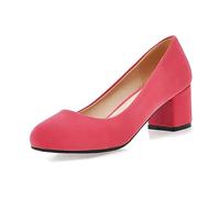 Women's Velour Dirndl Shoes Block Heeled Pumps Ladies Round Toe Oktoberfest Comfortable Slip On Mid Heel Pump Mary Jane Closed Toe Dress Shoes for Daily Wear Parties Weddings Beer Festival Red