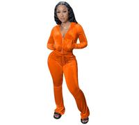 Womens Velour Hoodie Jogger Tracksuit Two Piece Outfits for Women, Long Sleeve Full-Zip Up Crop Tops Jacket Flared Pants Matching Set Sportswear Jogging Sweatsuit Pockets Patchwork Glitter Stripe