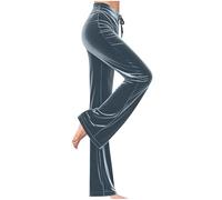 Womens Velour Trousers Jogger Sweatpants Cosy Jogging Leisure Trousers Casual Drawstring Tracksuit Bottoms Wide Flared Leg Ladies Pocket Pants Full Length Fashion Flared Gold Velvet Bell (Grey, S)