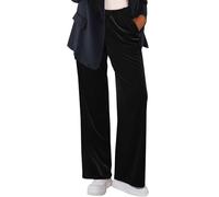 Womens Velour Velvet Palazzo with Pocket Ladies Full Length Drawstring Elasticated Waist Wide Leg Pocket Velvet Palazzo Bottom Winter Warm Straight Leg Office Work Pants Lounge Slacks Black