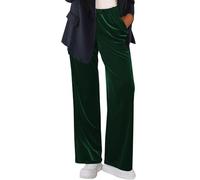 Womens Velour Velvet Palazzo with Pocket Ladies Full Length Drawstring Elasticated Waist Wide Leg Pocket Velvet Palazzo Bottom Winter Warm Straight Leg Office Work Pants Lounge Slacks Green