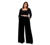 Women's Velour Velvet Wide Leg Palazzo Trousers with Pockets, Elasticated Waist, Soft Stretch Casual Lounge Party Comfort Fit, UK Sizes 12-26 Everyday Fashion Black