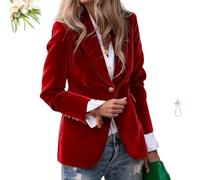 Womens Velvet Blazer Casual Business Button up Jacket Vintage Button Long Sleeve Jackets Velvet Blazer Jackets for Women (Red,3XL)