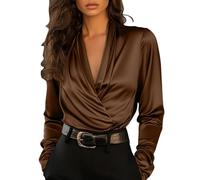 Womens Velvet Blouses Long Sleeve Wrap Tops Elegant Dressy V Neck Work Business Office Shirts Solid Color Casual Going Out Ladies Tops Size S-2XL