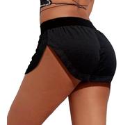 Women's Velvet Booty Yoga Shorts Sexy High Waist Pole Dance Hot Pants Gym Workout Active Slim Fit Rave Shorts Bottoms Black