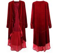 Women's Velvet Chiffon Long Cardigan Dress Elegant Open Front Cover Up with Pockets, for Formal & Casual Occasions, Solves Outfit Matching, Perfect for Evening, Business, Daily Wear Red Size M
