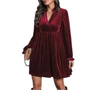 Womens Velvet Dress Sexy V-Neck Long Sleeve Stretch Mini Party Cocktail Flared Dresses,Bandeau Dresses Womens Summer Maxi Dress Plus Size Beach Casual Tiered Slit Women for Special,u1318k Wine
