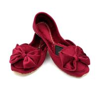 Women's Velvet Khussa Jutti Flats (Maroon Red, 5UK)- Handmade Ethnic Mojari with Bow Design - Traditional Indian Shoes for Weddings, Parties & Daily Wear - Comfortable & Stylish Punjabi Footwear