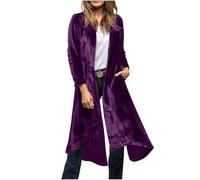 Womens Velvet Maxi Coat Elegant Trench Coats Party Evening Oversized Open Front Kimono Jackets Ladies Windproof Warm Longline Cardigans Lapel Collar Drape Gold Velvet Long Cardigan