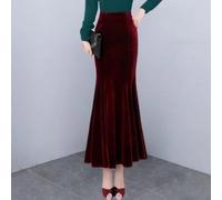 Women's Velvet Mermaid Skirt, High Waist Long Solid Color