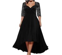 Womens Velvet Sequin Dresse Sparkling Evening Dresses Plus Size V-Neck Off Shoulder Neck Short Sleeve Prom Dress Ball Gowns Elegant Party Dresses High-Low Hem Flared A-Line Dress