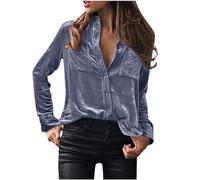 Women's Velvet Shirts UK Retro Long Sleeve Blouses Solid Color Tops Office Work Business Formal Shirts Regular Fit Button Down Blouses with Pockets