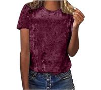 Women's Velvet Short Sleeve T-Shirts Casual Summer T Shirt Solid Color Round Neck Tops Velvet Blouses Ladies Fashion Loose Fit Tunic Tops Ladies Blouse Velvet Shirts Elegant Party Going Out Tops Wine